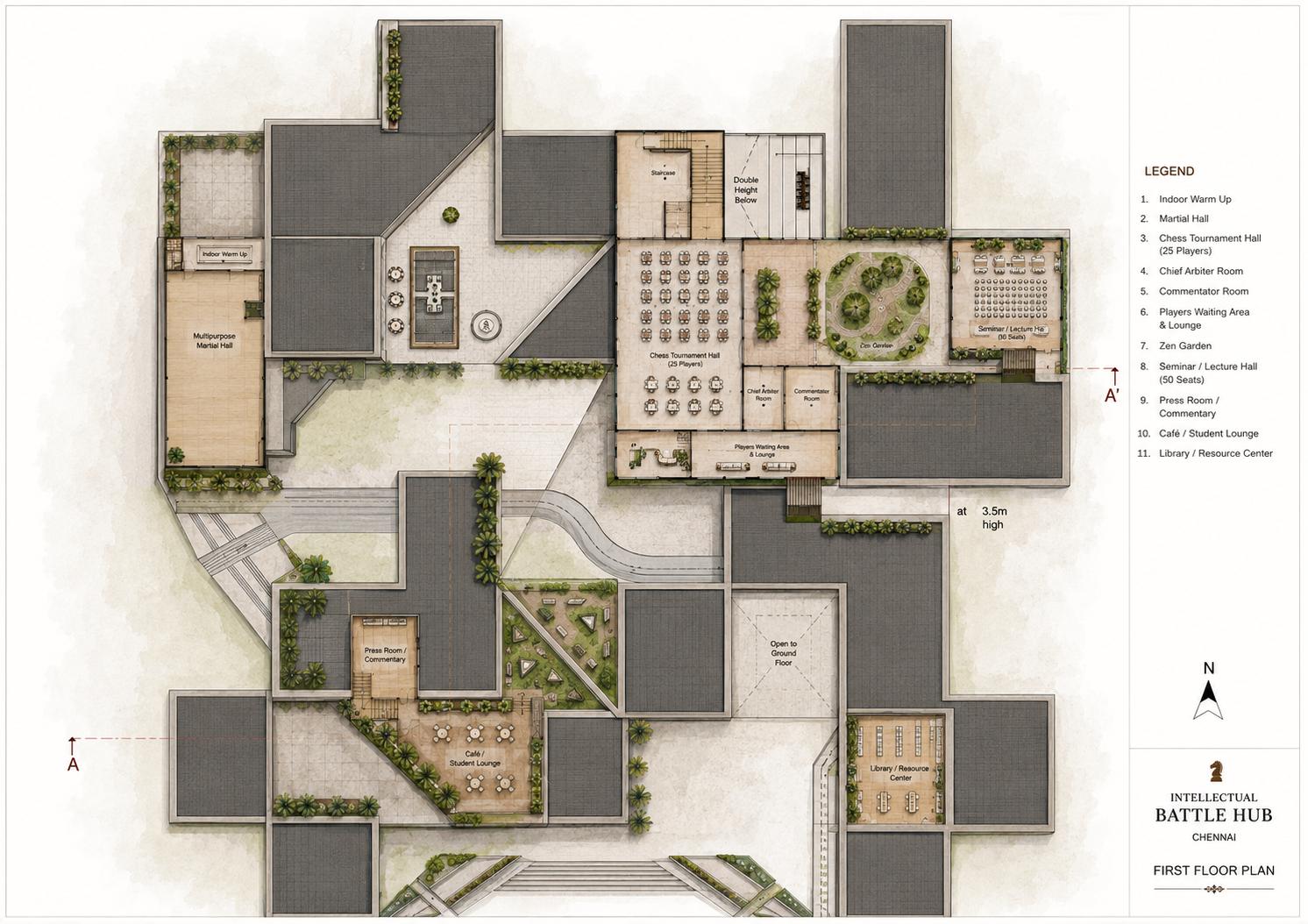 Spatial transformation diagram &ndash; chess board to architectural plan